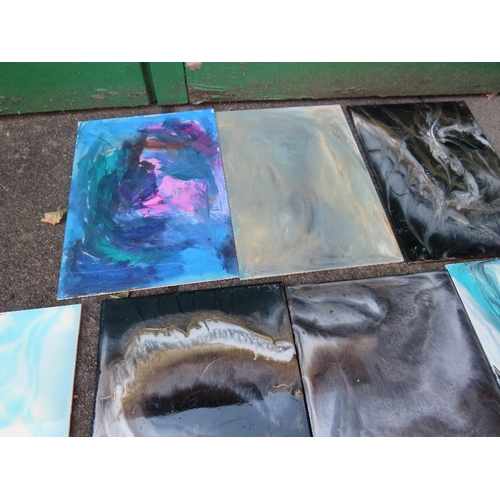 761 - THREE GOTHIC STYLE BRACKETS WITH A QUANTITY OF PAINTED PANELS