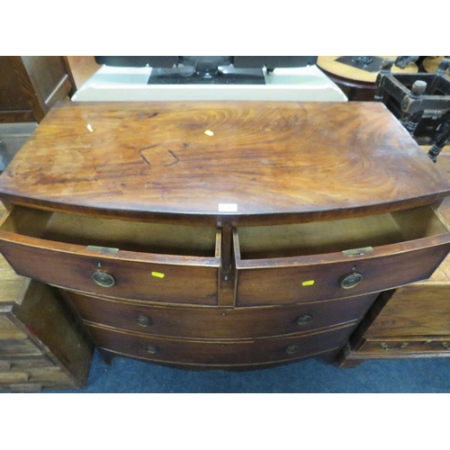 762 - AN ANTIQUE MAHOGANY BOW FRONT CHEST OF FIVE DRAWERS W-108 CM