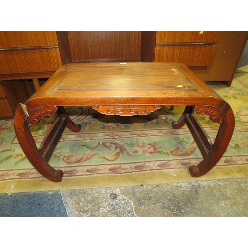 769 - A CHINESE HARDWOOD CARVED TABLE W-89 CM A/F