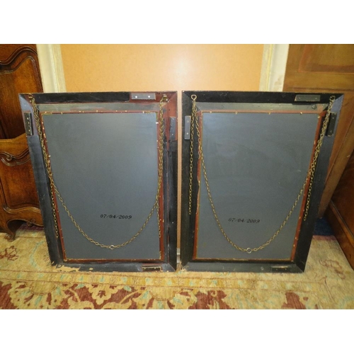 779 - A PAIR OF  MODERN BLACK AND GILT RECTANGULAR WALL MIRRORS 94 X 69 CM (2)