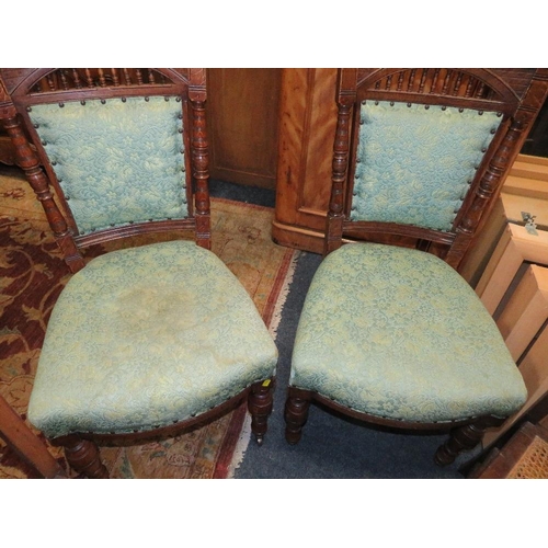 786 - A PAIR OF EDWARDIAN OAK CARVED CHAIRS AND TWO WICKER SEAT CHAIRS (4)
