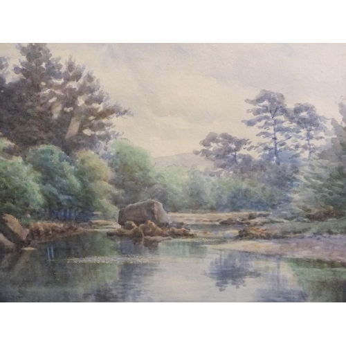 44 - JAMES WILLIAM STAMPER (1873-1947). A river landscape, signed lower left, watercolour, gilt framed an... 