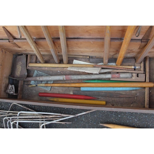 129 - A VINTAGE PINE CASED JACQUES OF LONDON PART CROQUET SET, together with a vintage Slazenger 'Thors Cr... 