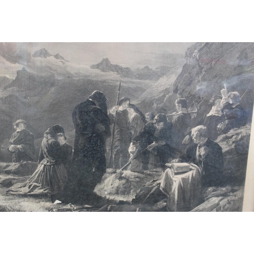 72 - ALEXANDER JOHNSON. 'The Covenanters', engraving on paper published 1855, framed in maple frame and g... 