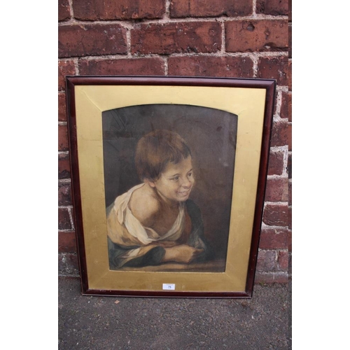 76 - A LATE 19TH / EARLY 20TH CENTURY STUDY OF A YOUNG BOY LEANING ON A TABLE, unsigned, watercolour, fra... 