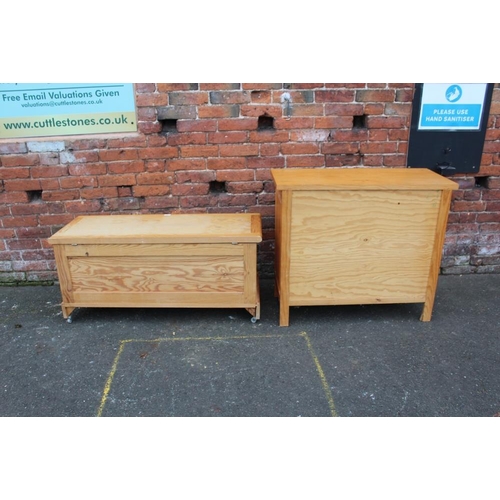 39 - A MODERN PINE SMALL SIDEBOARD, together with a pine blanket box (2)