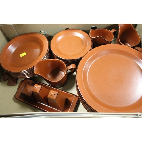 106 - TWO TRAYS OF ASSORTED CERAMICS TO INCLUDE ROYAL WORCESTER CROWN WARE, EVESHAM ETC