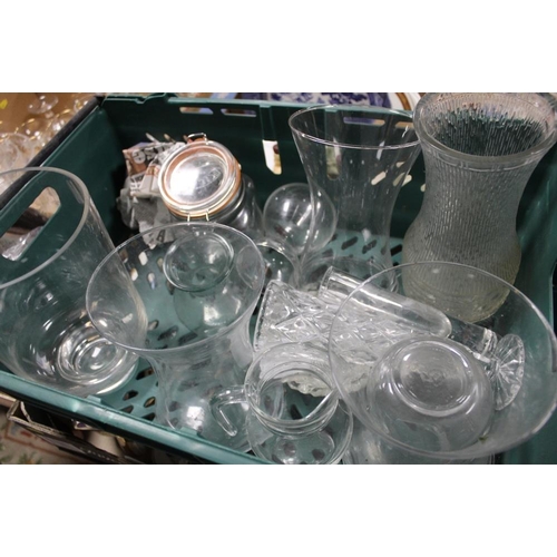 111 - THREE TRAYS OF GLASSWARE TO INCLUDE A LITEMASTER LANTERN