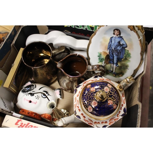 113 - THREE TRAYS OF CERAMIC GLASSWARE AND COLLECTABLES TO INCLUDE BABYCHAM GLASSES, SMALL QUANTITY OF STA... 