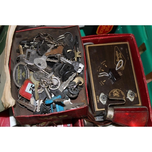 123 - TWO TRAYS OF ASSORTED COLLECTABLES TO INCLUDE A VINTAGE TELEPHONE, MARBLES, ICE SKATES (PLASTIC TRAY... 