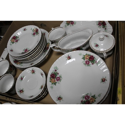 130 - TWO TRAYS OF POLISH CHODZIEZ ROSE PATTERN TEA AND DINNERWARE