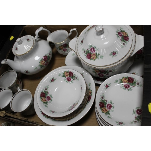 130 - TWO TRAYS OF POLISH CHODZIEZ ROSE PATTERN TEA AND DINNERWARE