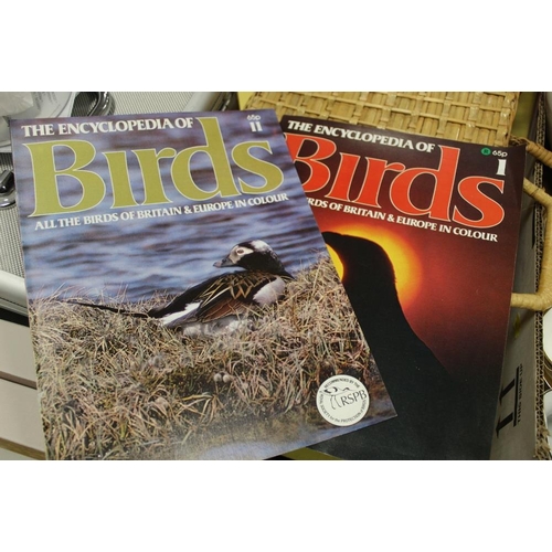 136 - A BOX OF VINTAGE FIRST AID RELATED BOOKS TOGETHER WITH A BAG OF BIRD RELATED MAGAZINES