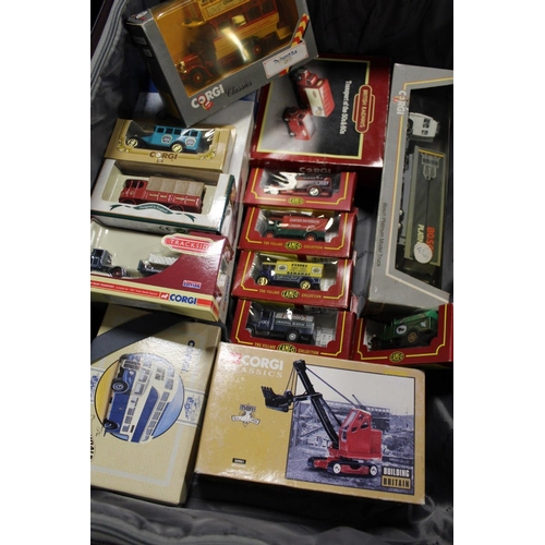 143 - A SUITCASE OF BOXED CORGI DIECAST TOY CARS AND VEHICLES