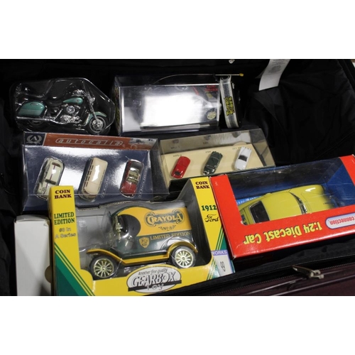 144 - TWO SUITCASES OF BOXED MATCHBOX AND OTHER DIECAST TOY CARS AND VEHICLES