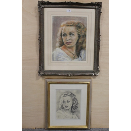 16 - A FRAMED AND GLAZED PASTEL PORTRAIT STUDY OF A LADY, TOGETHER WITH A PENCIL EXAMPLE (2)