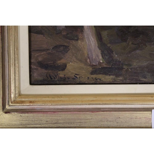 30 - (XX).  An impressionist study of working horses and carts. Signed lower left, oil on board, framed, ... 