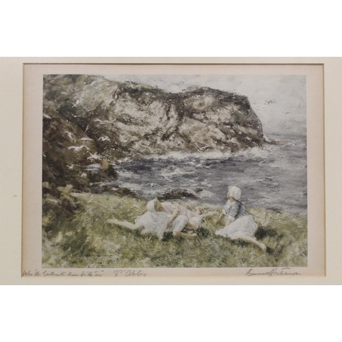 31 - ROBERT GEMMELL HUTCHINSON (1860-1936). A rocky coastal scene with young girls resting, 'When the Gui... 