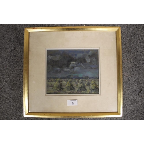 32 - BAS. HEYMANS (XX). Dutch school, an impressionist stormy landscape with corn stooks. Signed lower le... 