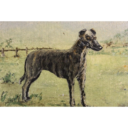 35 - A PAIR OF GILT FRAMED OIL PAINTINGS ON BOARD DEPICTING GREYHOUNDS BOTH SIGNED L BATEMAN PICTURE SIZE... 