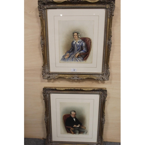 45 - KENNINGTON (XIX). English school, a pair of portrait studies of a seated lady and gentleman. Signed ... 