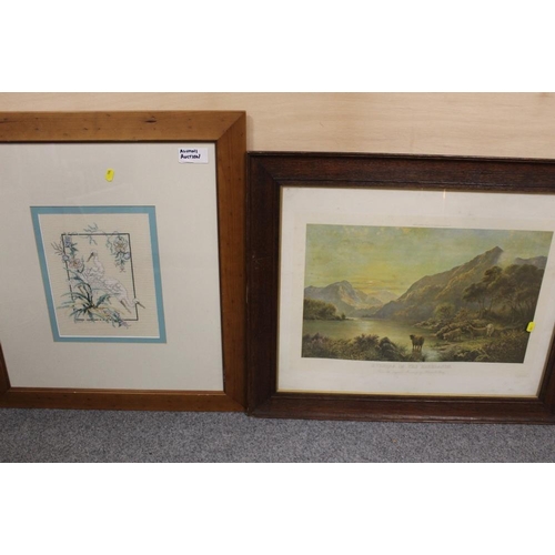 52 - A QUANTITY OF ASSORTED ;PICTURES AND PRINTS, TOGETHER WITH A SHIELD SHAPED DRESSING TABLE MIRROR