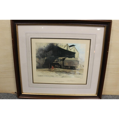 55 - A SET OF THREE FRAMED AND GLAZED SIGNED LIMITED EDITION LOCOMOTIVE INTEREST DAVID SHEPHERD PRINTS  E... 