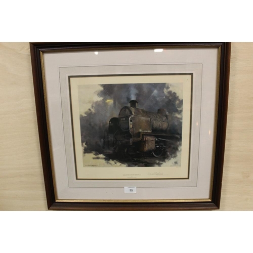 55 - A SET OF THREE FRAMED AND GLAZED SIGNED LIMITED EDITION LOCOMOTIVE INTEREST DAVID SHEPHERD PRINTS  E... 