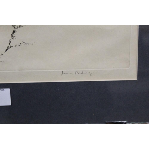 56 - A GLAZED SIGNED JAMES PRIDDEY ETCHING OF SHAKESPEARES BIDFORD OVERALL SIZE - 42CM X 35CM