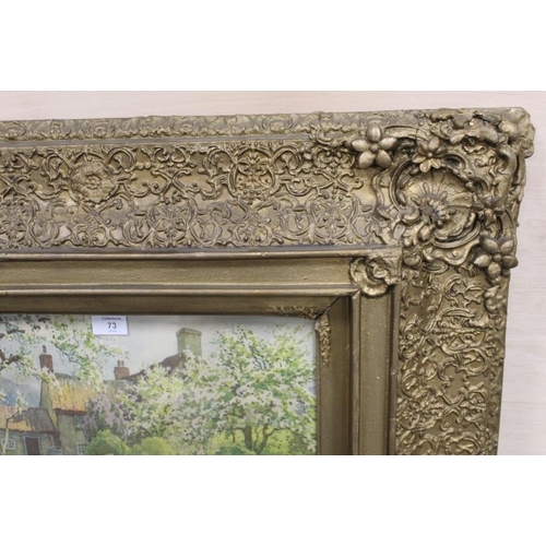 73 - A NINETEENTH CENTURY HEAVY GILT FOLIATE FRAME, with extensive carved detailing throughout, rebate 35... 