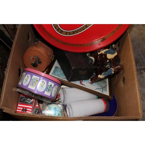 94 - TWO BOXES OF COLLECTABLES TO INCLUDE METALWARE, BRASSWARE, TREEN ETC