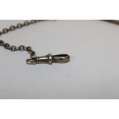 369 - AN ANTIQUE SILVER MENS POCKET WATCH WAISTCOAT CHAIN