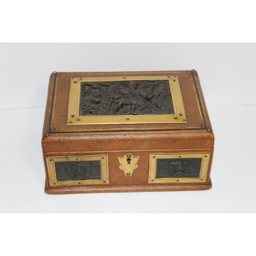 372 - A VICTORIAN LADIES JEWELLERY BOX WITH ELECTRO PLATE TYPE PANELS