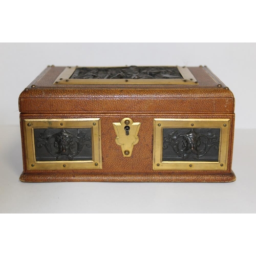 372 - A VICTORIAN LADIES JEWELLERY BOX WITH ELECTRO PLATE TYPE PANELS