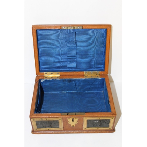 372 - A VICTORIAN LADIES JEWELLERY BOX WITH ELECTRO PLATE TYPE PANELS