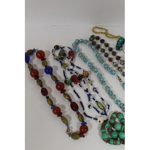 382 - EIGHT VINTAGE GLASS NECKLACES TO INCLUDE A MURANO STYLE EXAMPLE