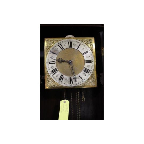 832 - AN EARLY TWENTIETH CENTURY OAK GLAZED LONGCASE CLOCK, with triple weight, the gilt and silvered dial... 