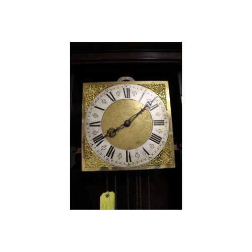 833 - AN EARLY TWENTIETH CENTURY OAK GLAZED LONGCASE CLOCK, with triple weight, the gilt and silvered dial... 