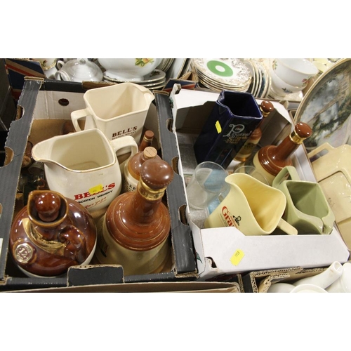 229 - TWO SMALL TRAYS OF WHISKY RELATED COLLECTABLES TO INCLUDE BELL'S DECANTERS, WADE WHISKY JUGS