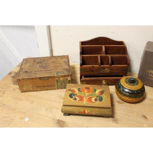 268 - A COLLECTION OF STORAGE BOXES ETC TO INCLUDE A RING BOX