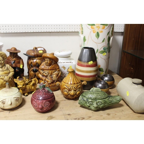 275 - ACOLLECTION OF CERAMIC LIDDED STORAGE JARS AND OTHER HOUSEHOLD CERAMICS (17)