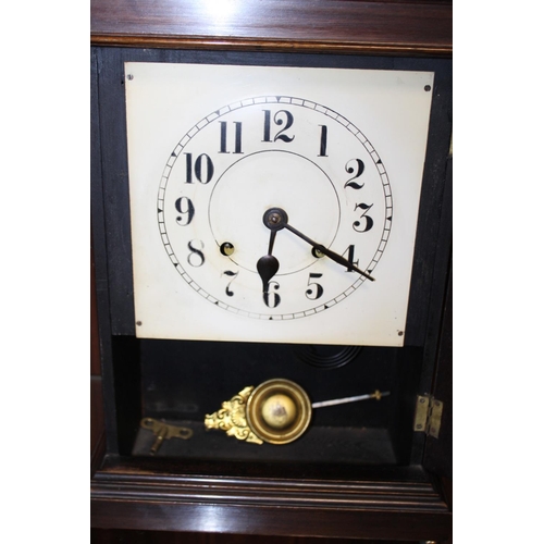 280 - AN EDWARDIAN MAHOGANY INLAID MANTEL CLOCK,  H 42.5 cm