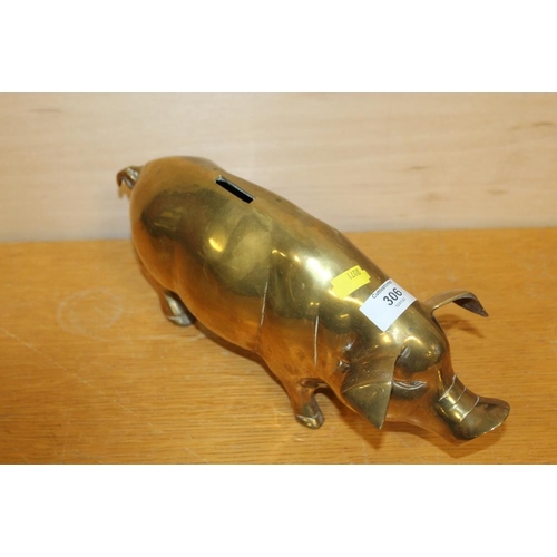 306 - A LARGE BRASS PIGGY BANK H 37 CM