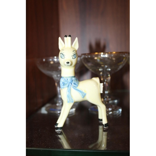 351 - A COLLECTION OF 16 VINTAGE BABYCHAM GLASSES TOGETHER WITH A CARLTONWARE BABYCHAM FIGURE