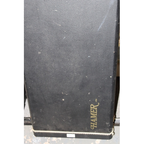 321 - A OPTEK FRETLIGHT ELECTRIC GUITAR IN HAMER HARD CASE TOGETHER WITH A SMALL ELEVATION AMPLIFIER