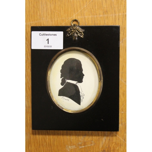 1 - FOUR GEORGIAN STYLE SILHOUETTE PORTRAIT MINIATURES ALL SIGNED P. ARNOLD LOWER LEFT OVERALL SIZE - 13... 