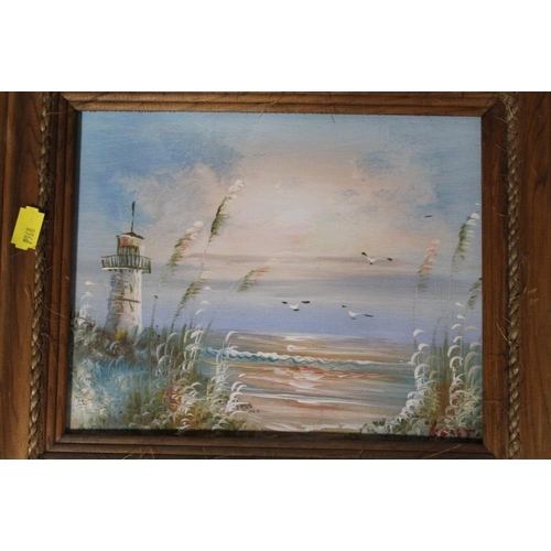 20 - A PAIR OF MODERN OIL ON CANVASES DEPICTING MOORED BOATS, TOGETHER WITH THREE OILS ON BOARDS OF SEASC... 