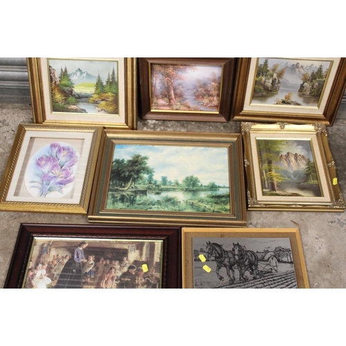 23 - A LARGE QUANTITY OF PICTURES AND PRINTS TO INCLUDE FRAMED OIL ON CANVASES, LARGE GILT FRAMED PRINT O... 