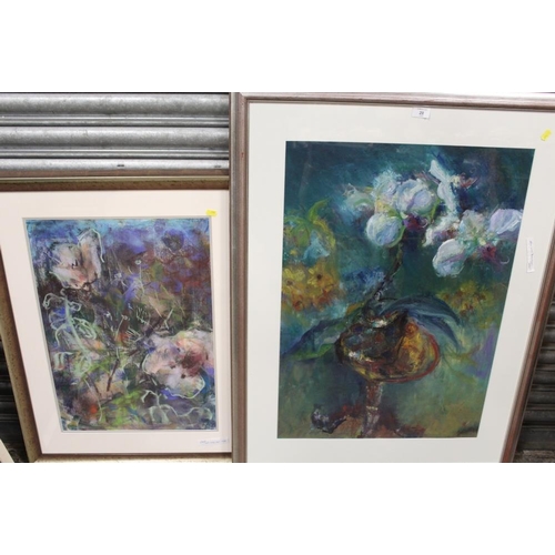 28 - A LARGE MODERN FRAMED AND GLAZED ABSTRACT STILL LIFE OIL PAINTING BY JOHN WEST (BIRMINGHAM ARTIST), ... 