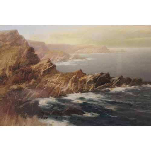 30 - A FRAMED AND GLAZED WATERCOLOUR OF A COASTAL SCENE ENTITLED 'COAST AT THE TORRS ILFRACOMBE' BY J SHA... 